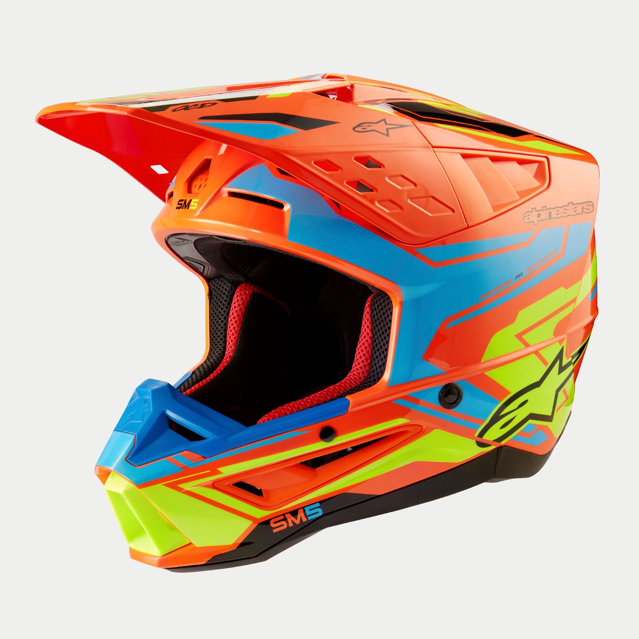 Alpinestars 2026 Supertech SM5 Orange Fluo Cyan Yellow Fluo Glossy Motocross Helmet